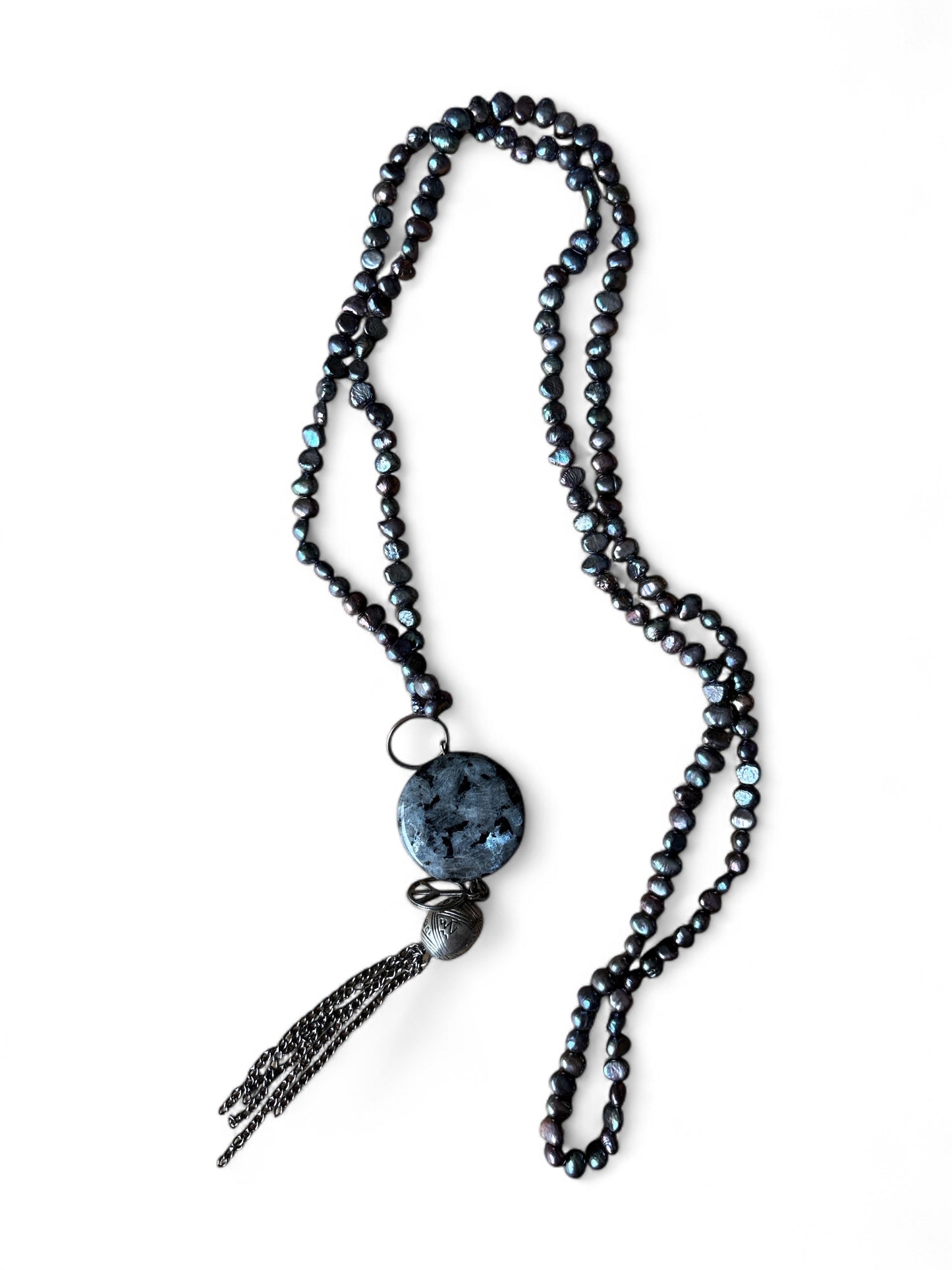 Lange parelketting parelmoer met hanger