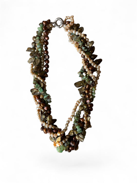 Parelketting groen / beige tinten
