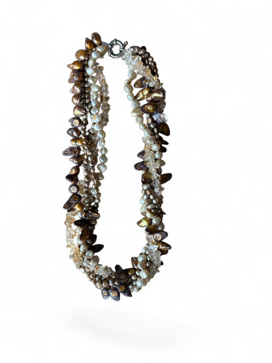 Parelketting bruin / beige tinten