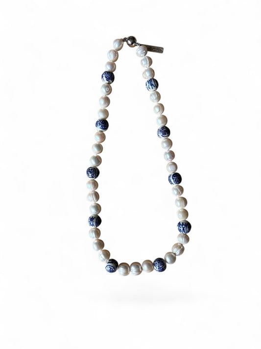 Parelketting delfts blauw wit
