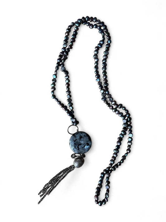 Lange parelketting parelmoer met hanger