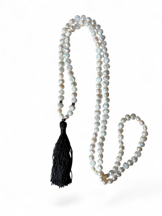 Lange parelketting wit met hanger